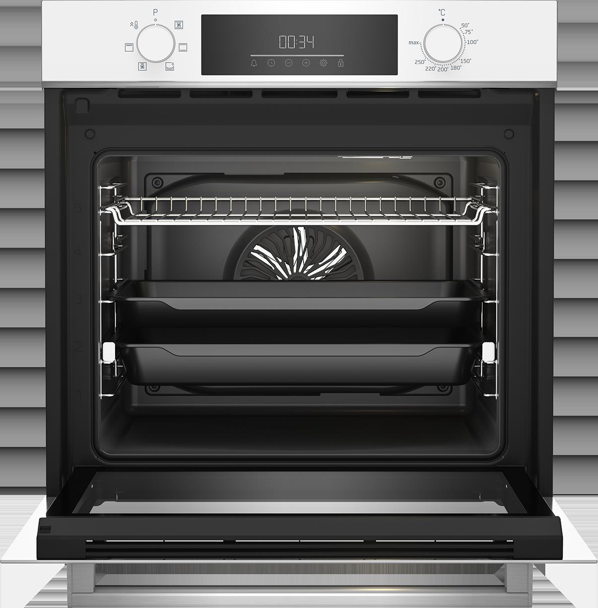 Horno Beko BBIE18300W - Clase A, 72L, 60cm, Hidrólisis, 6 Funciones, Raíles  Extraíbles, Blanco - ElectroCity