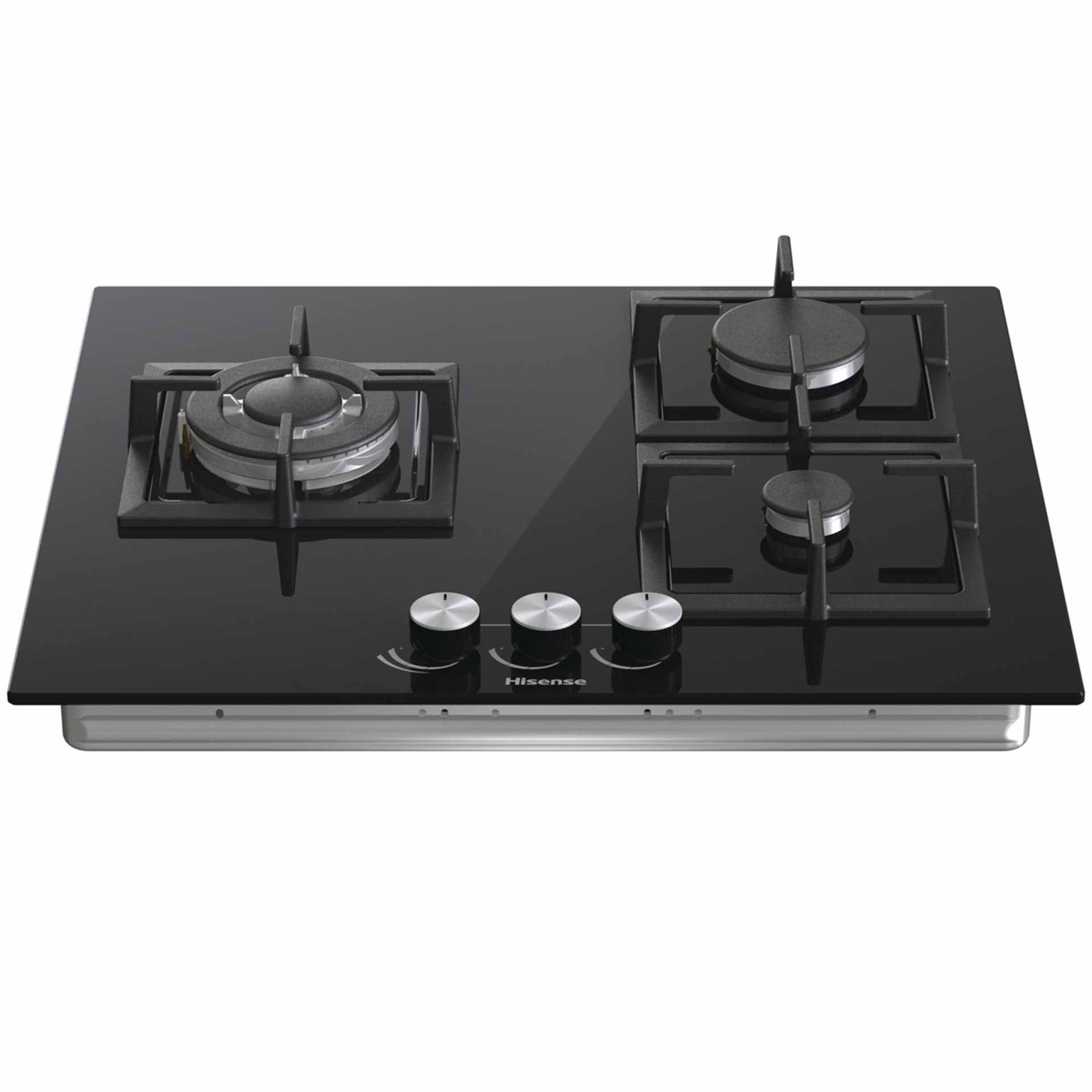 Placa Gas Natural Hisense GG633B - 3 Fuegos, Triple Wok, AutoEncendido,  Hierro Forja, Cristal Negro - ElectroCity